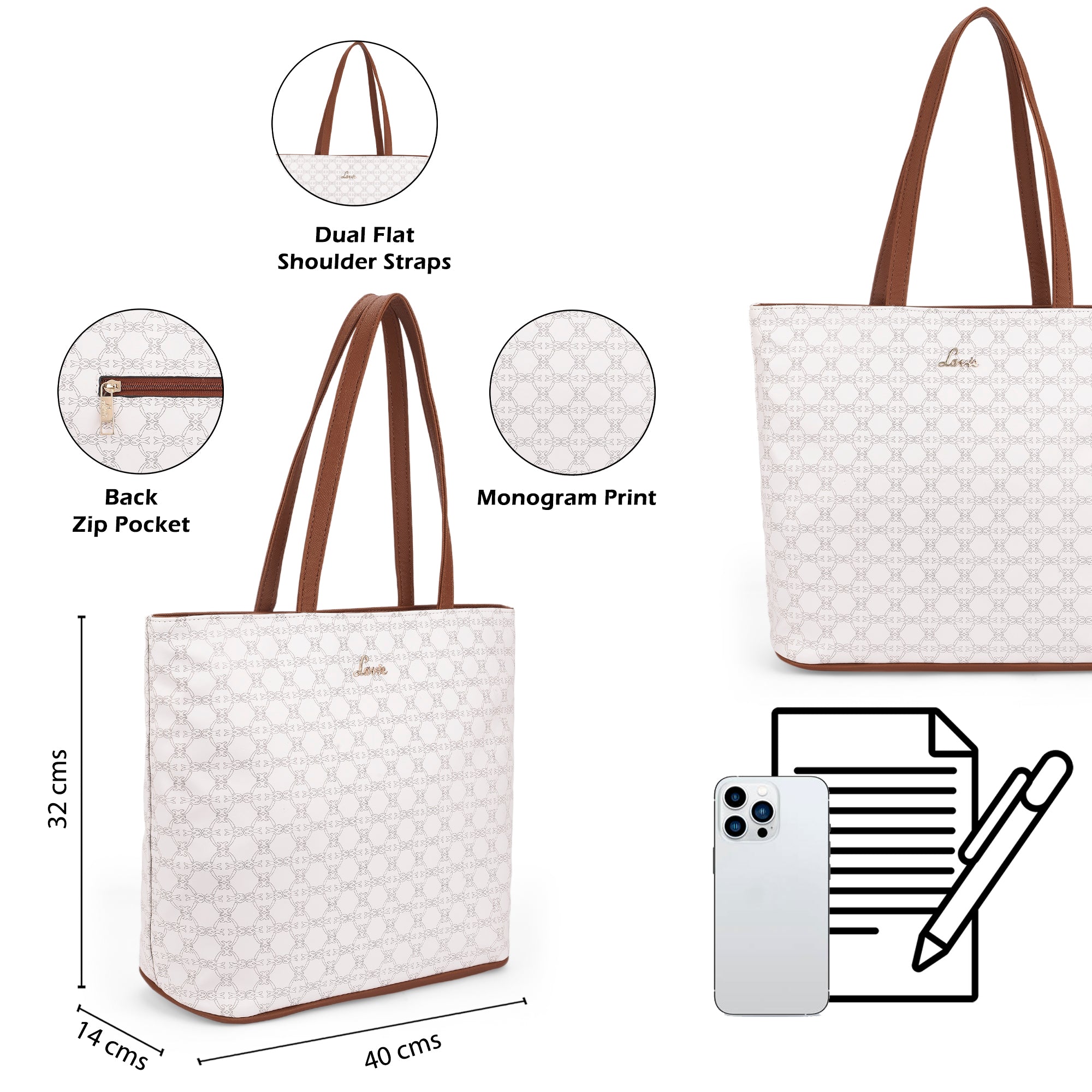 Women's Off White Casual Printed Tote Bag