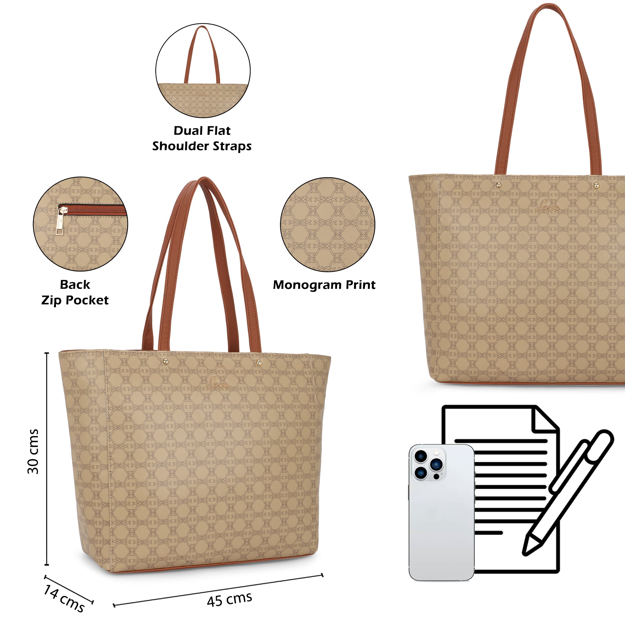 Women's Beige Casual Printed Tote Bag