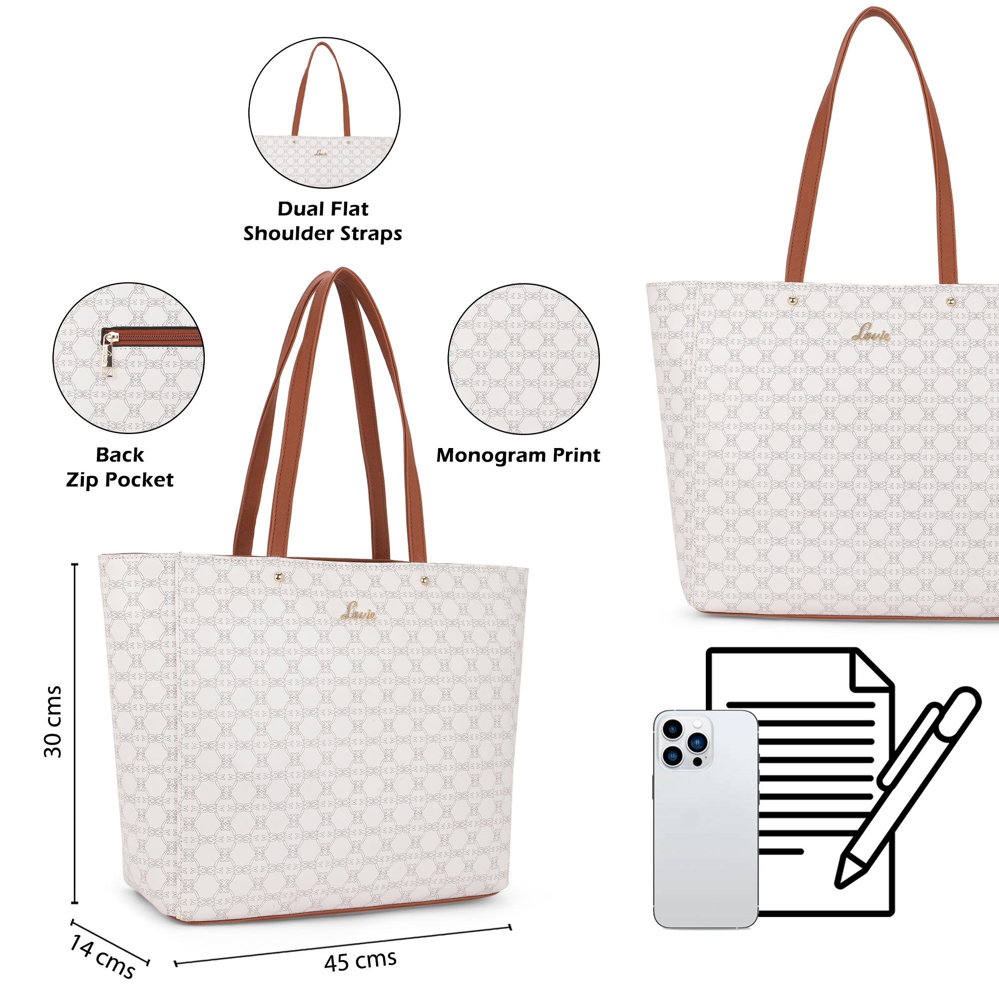 Women's Off White Casual Printed Tote Bag