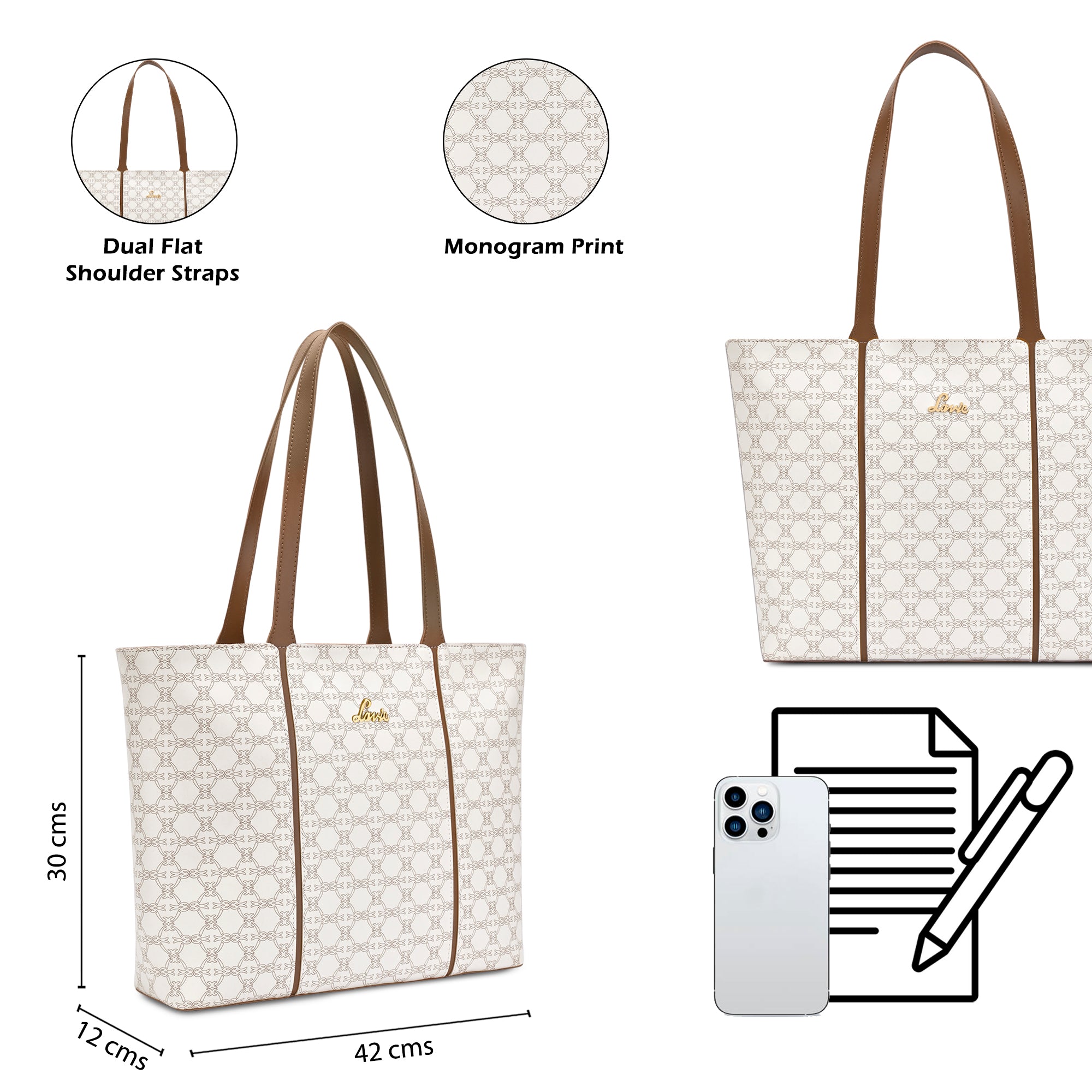 Women's Off White Casual Printed Tote Bag