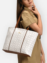 Women's Off White Casual Printed Tote Bag
