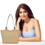 Women's Beige Casual Printed Tote Bag