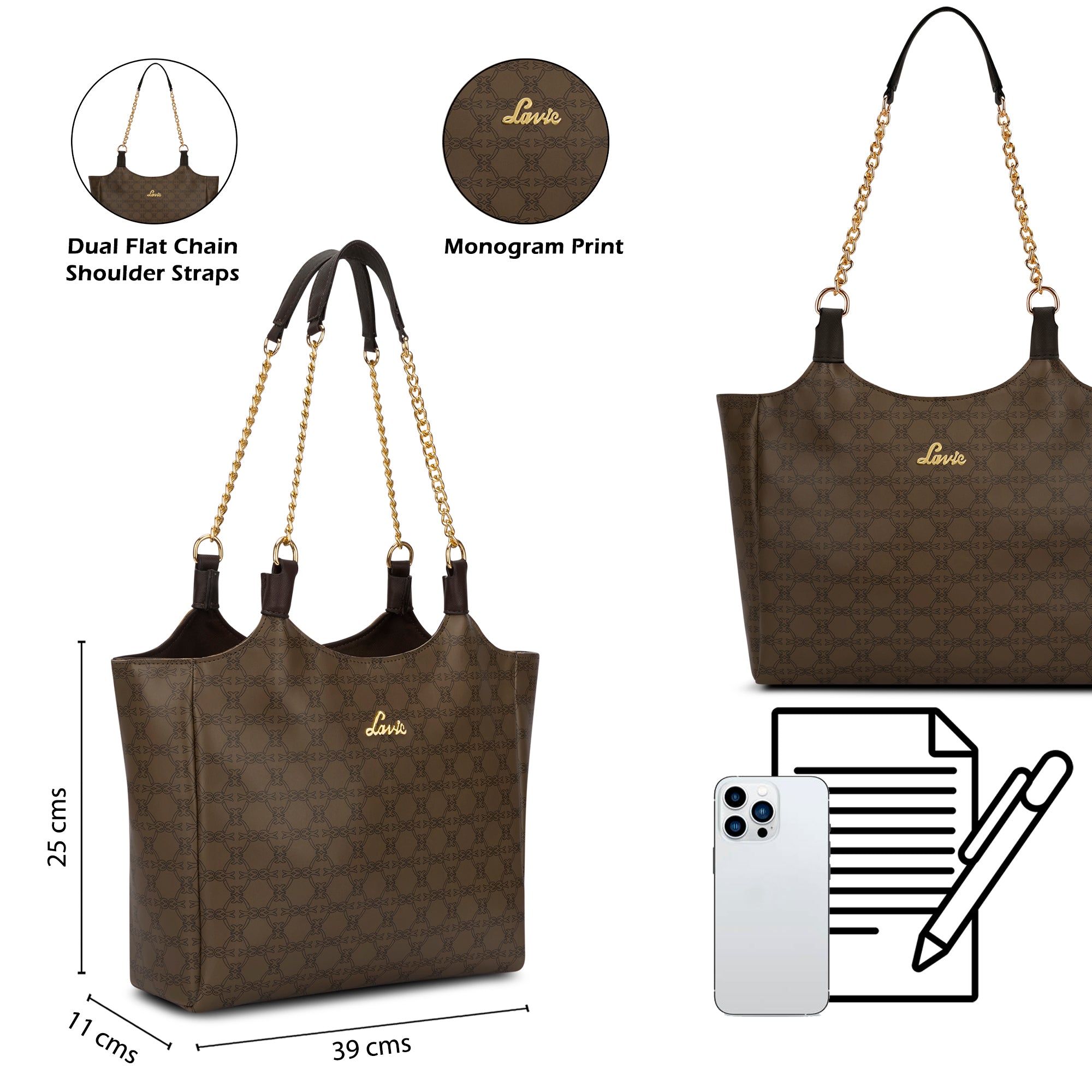 Women's Khaki Casual Printed Tote Bag