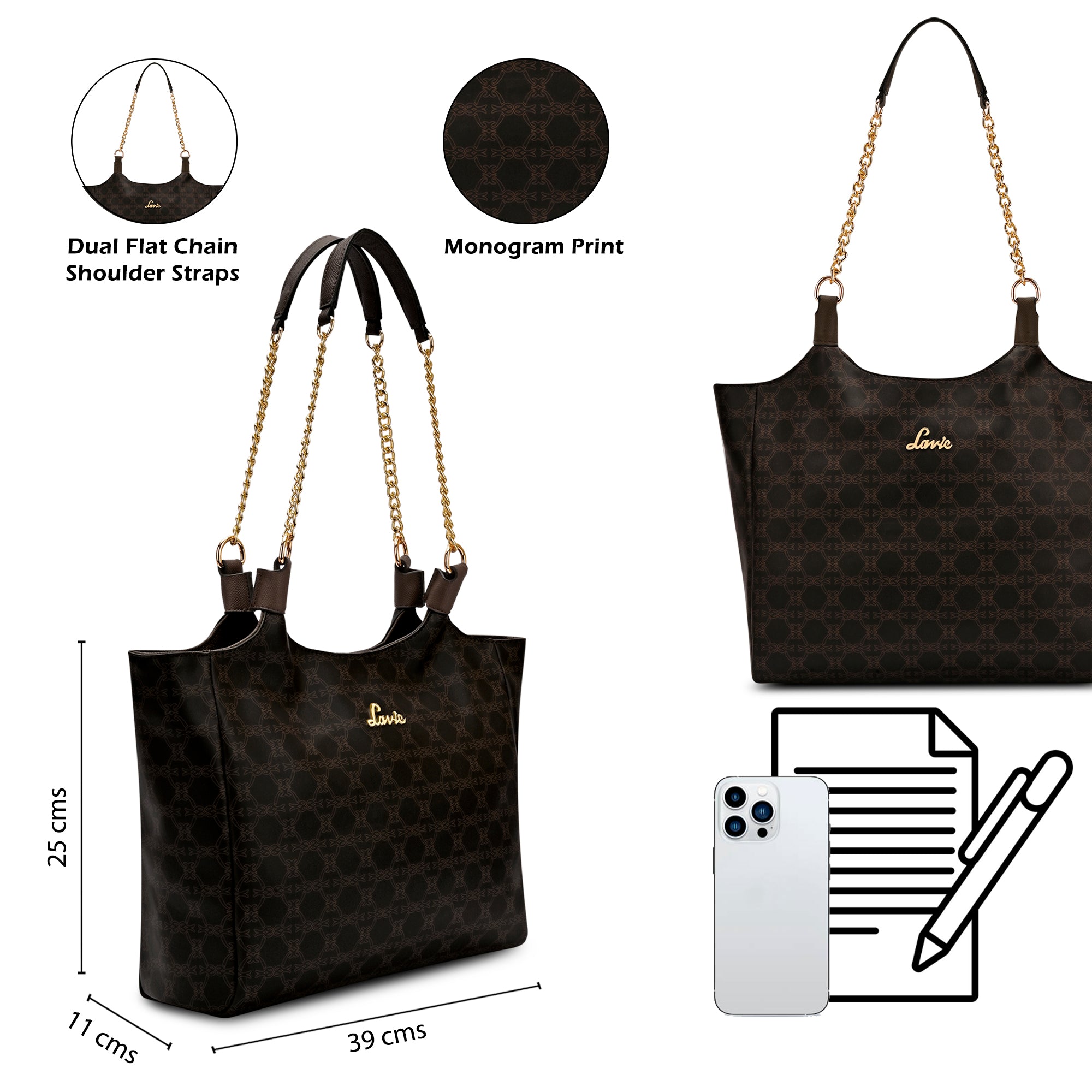 Women's Brown Casual Printed Tote Bag