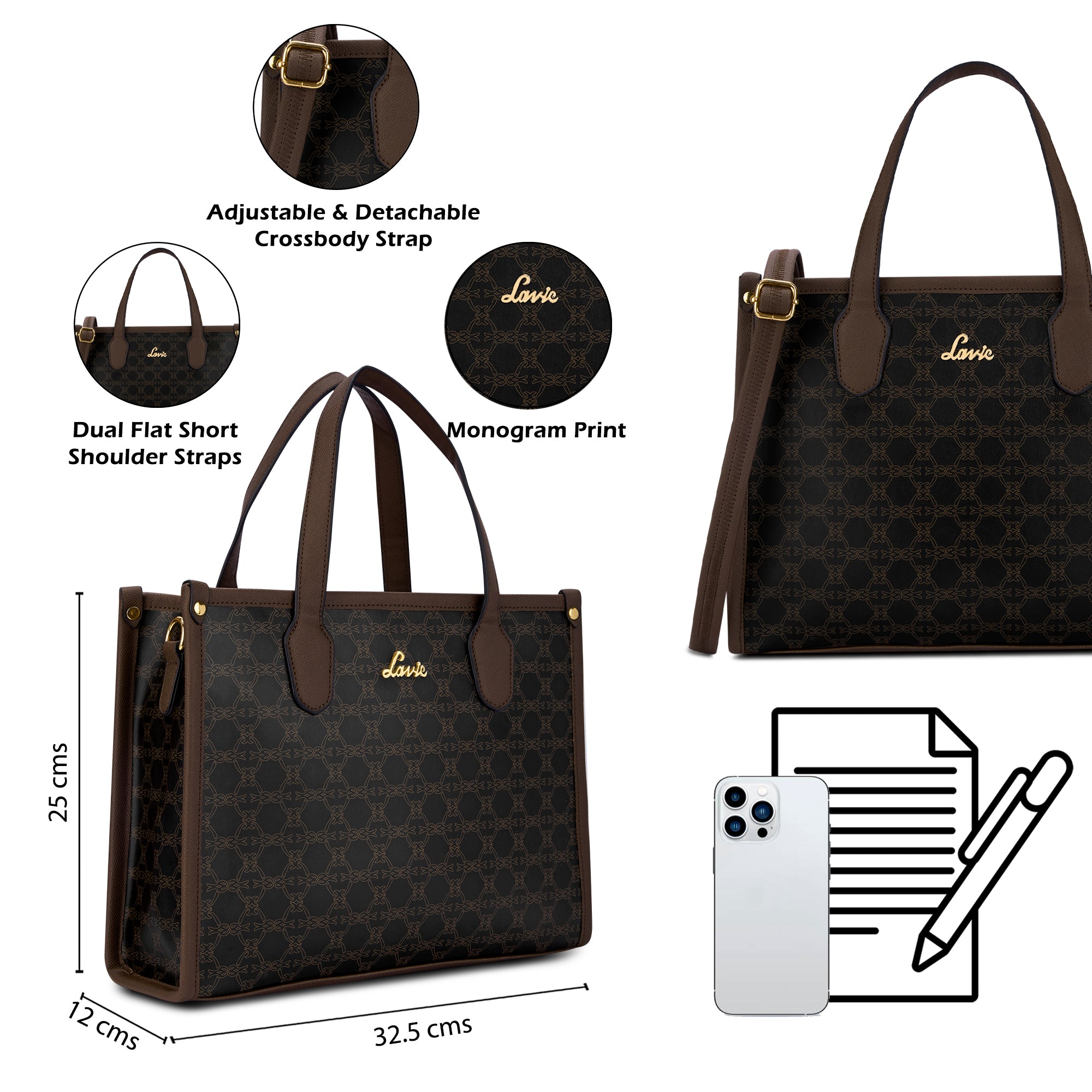 Women's Brown Casual Printed Satchel