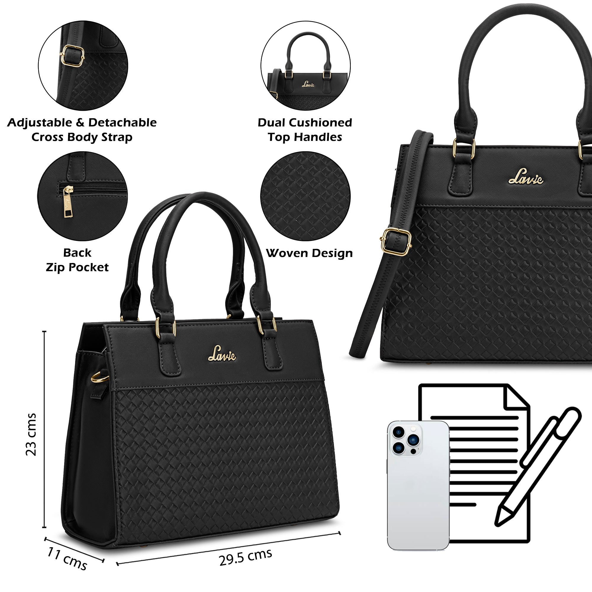 Women's Black Casual Solid Satchel
