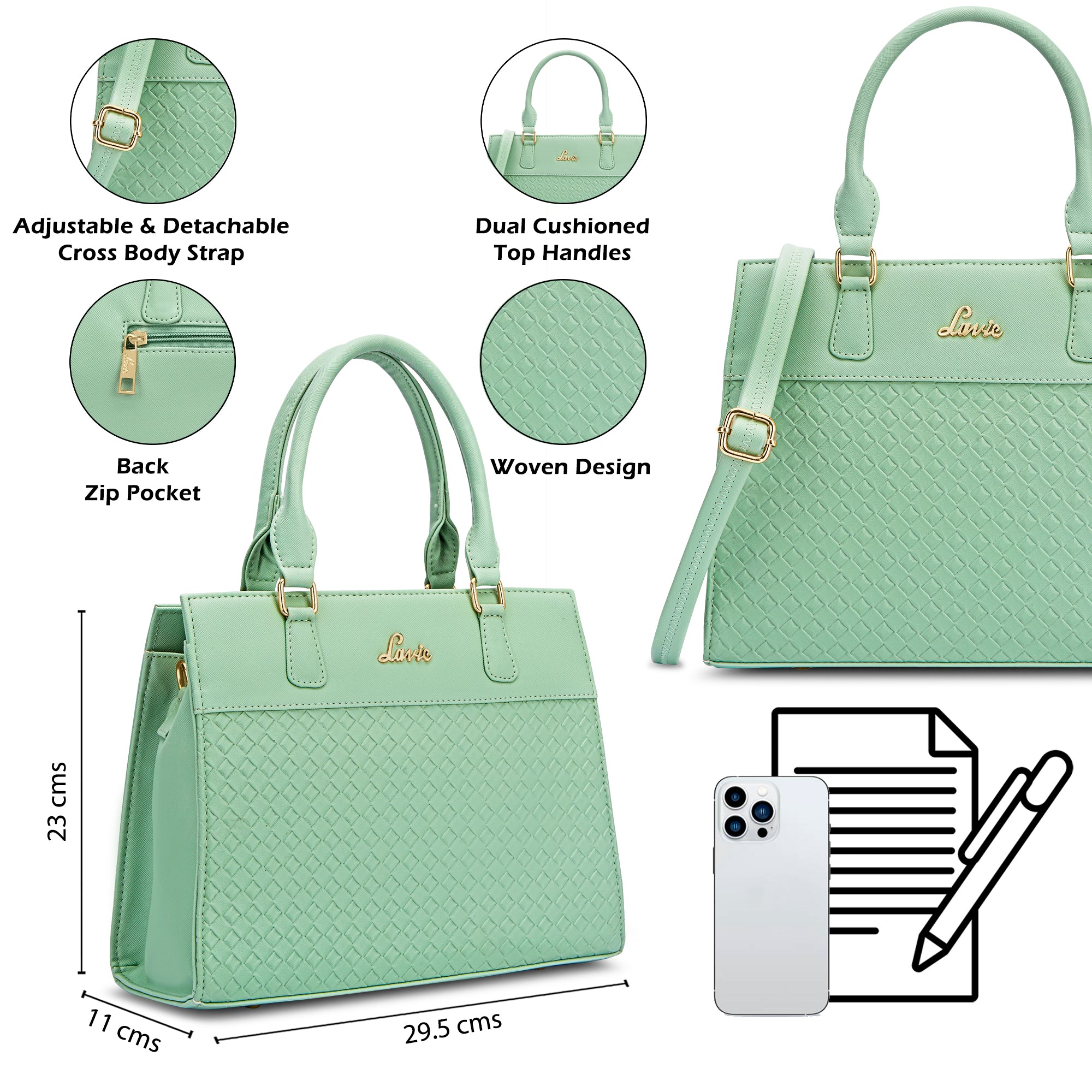 Women's Green Casual Solid Satchel