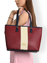 Women's Red Work Colorblocked Tote Bag