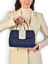 Women's Navy Blue Casual Colorblocked Satchel
