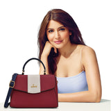 Women's Red Casual Colorblocked Satchel