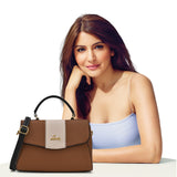 Women's Tan Casual Colorblocked Satchel