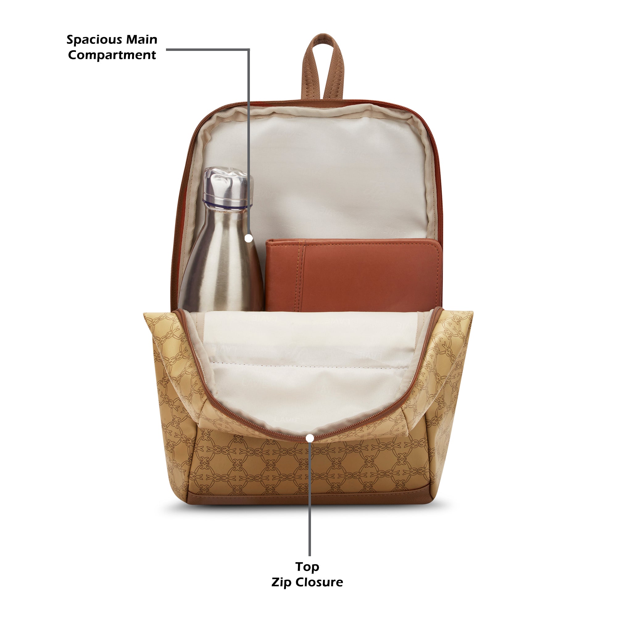 Women's Beige Casual Printed Backpack