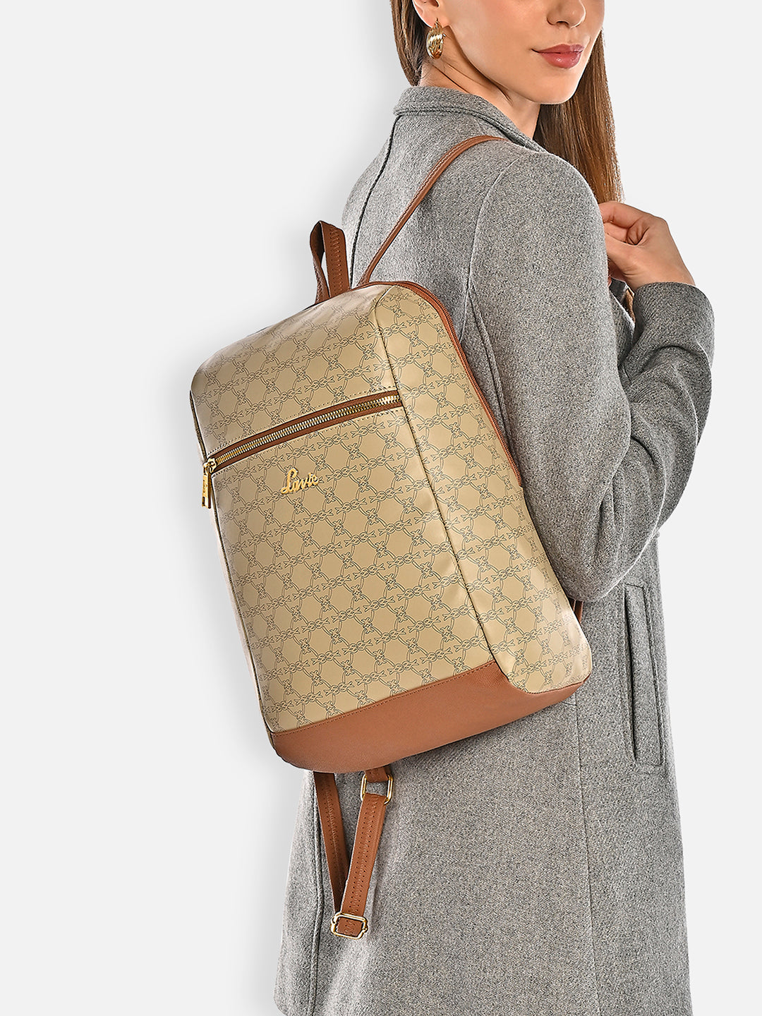 Women's Beige Casual Printed Backpack