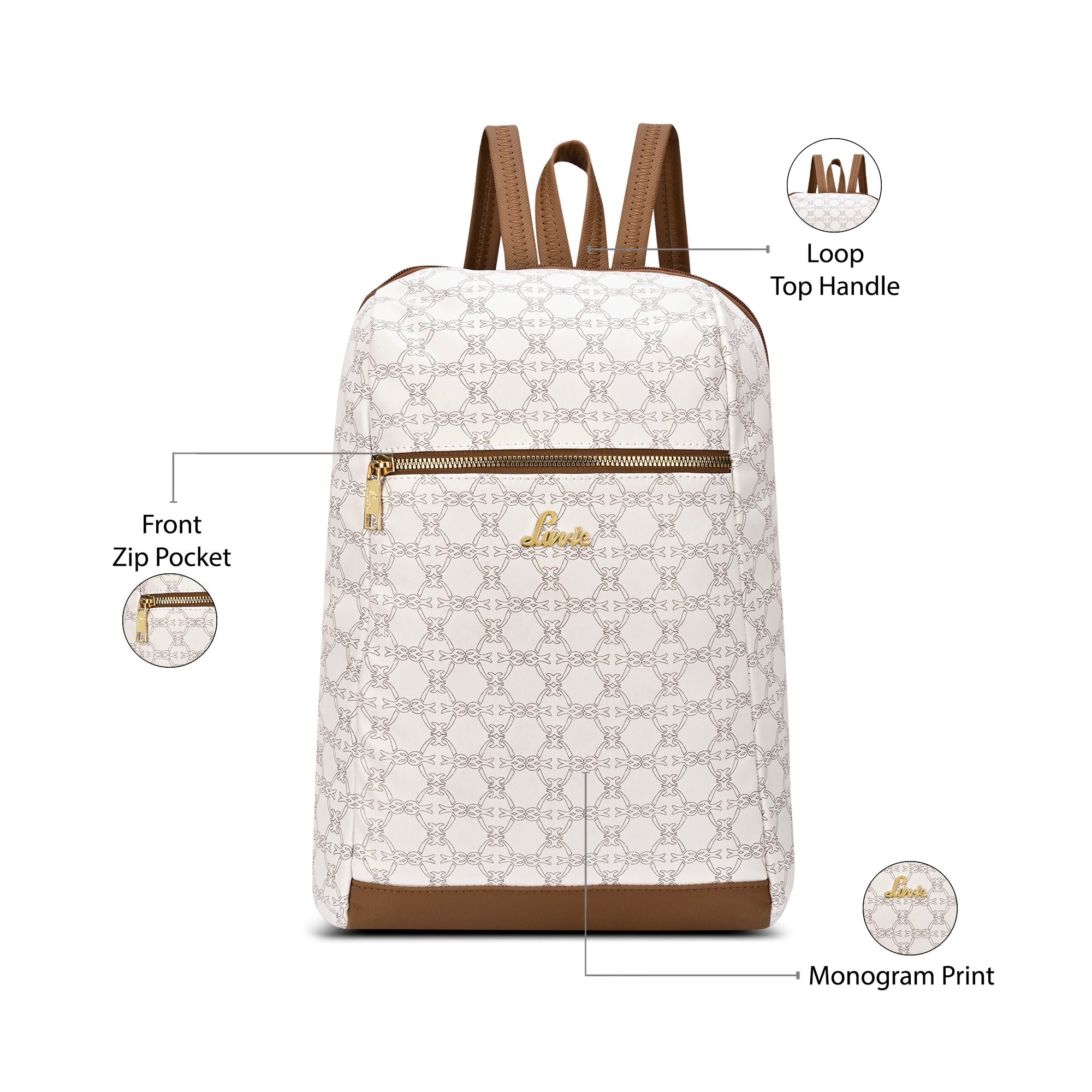 Women's White Casual Printed Backpack
