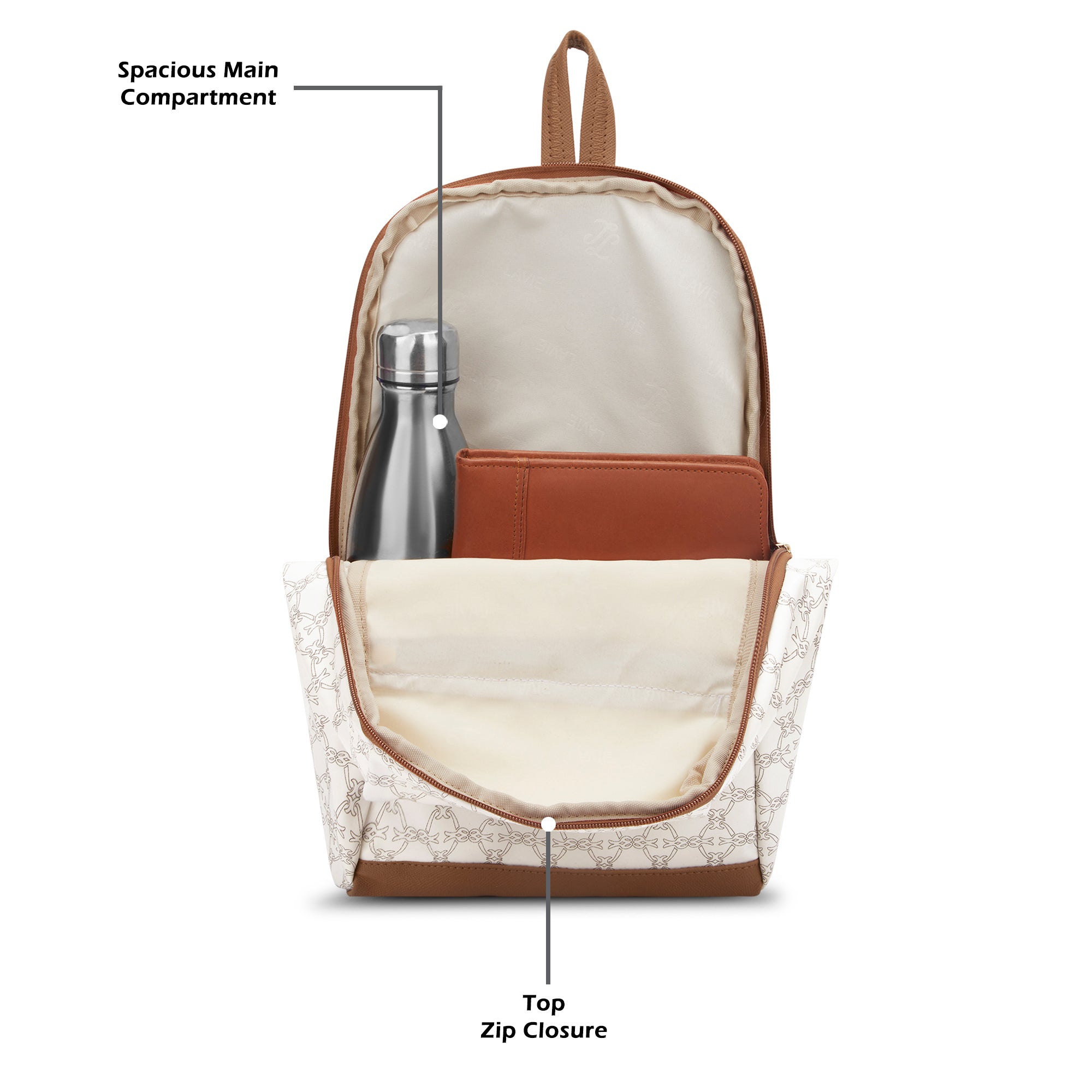 Women's White Casual Printed Backpack