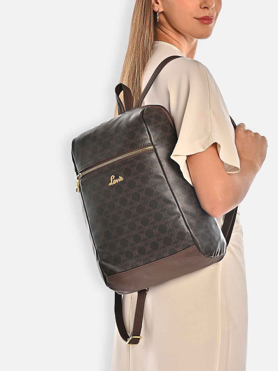 Women's Brown Casual Printed Backpack