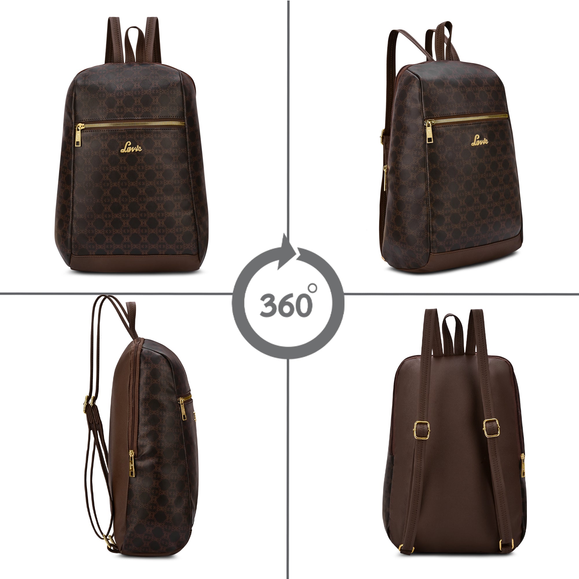 Women's Brown Casual Printed Backpack
