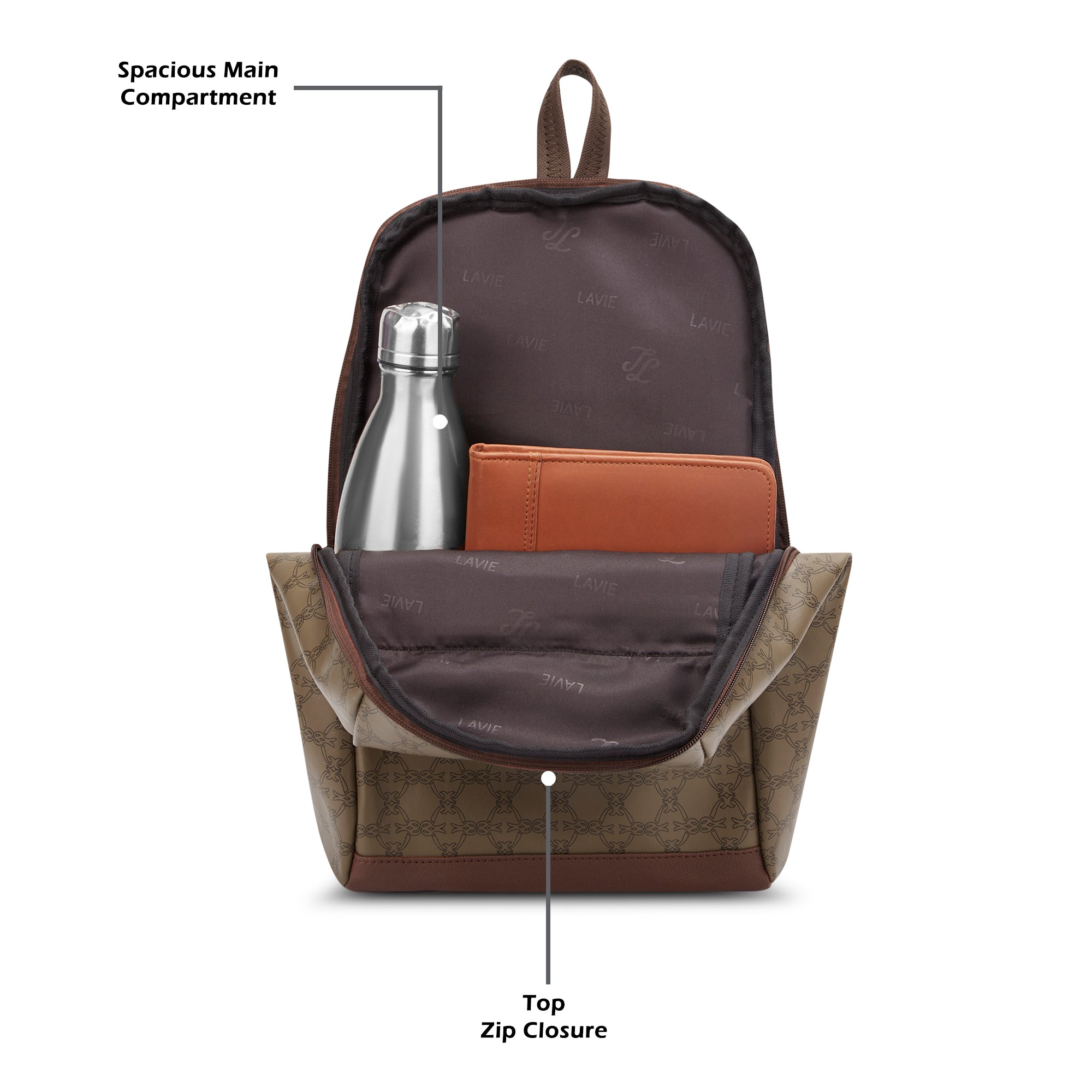 Women's Khaki Casual Printed Backpack