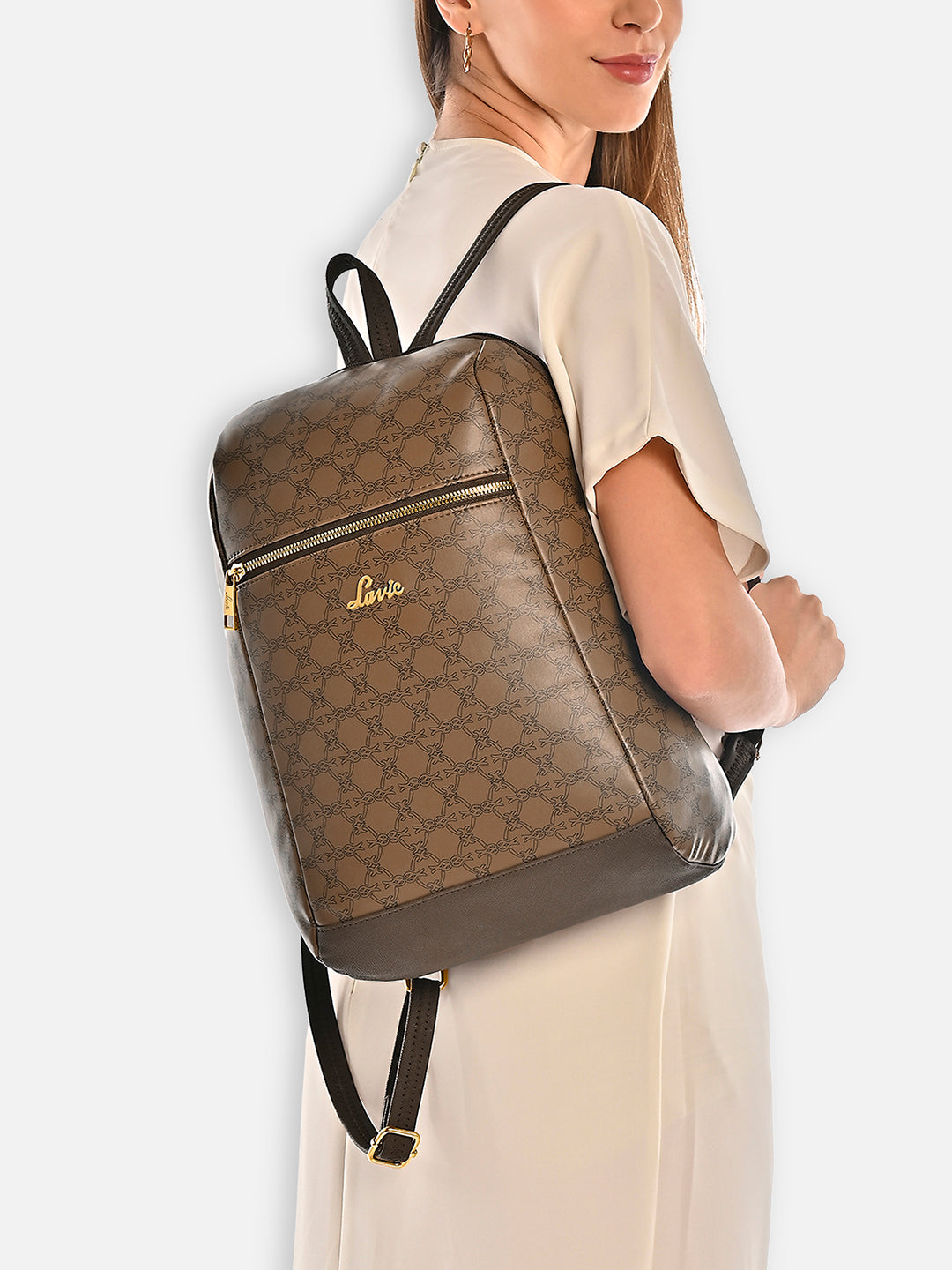 Women's Khaki Casual Printed Backpack