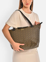 Women's Brown Casual Printed Tote Bag