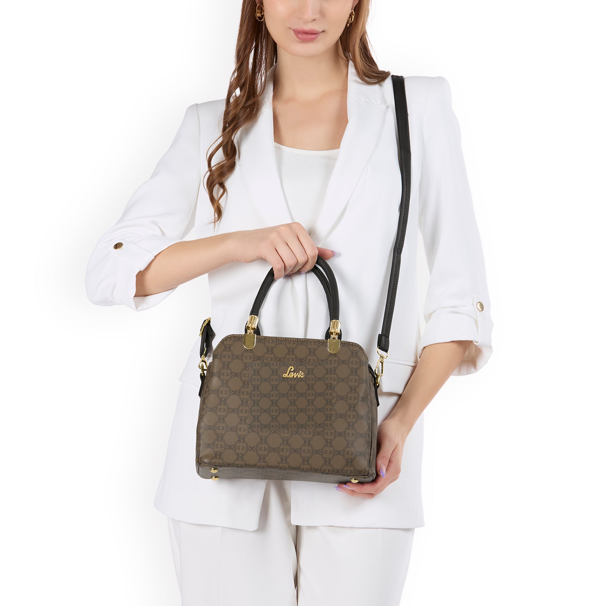 Women's Khaki Casual Solid Satchel