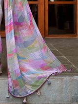 Women's Chiffon Multicolor Printed Designer Saree with Blouse Piece