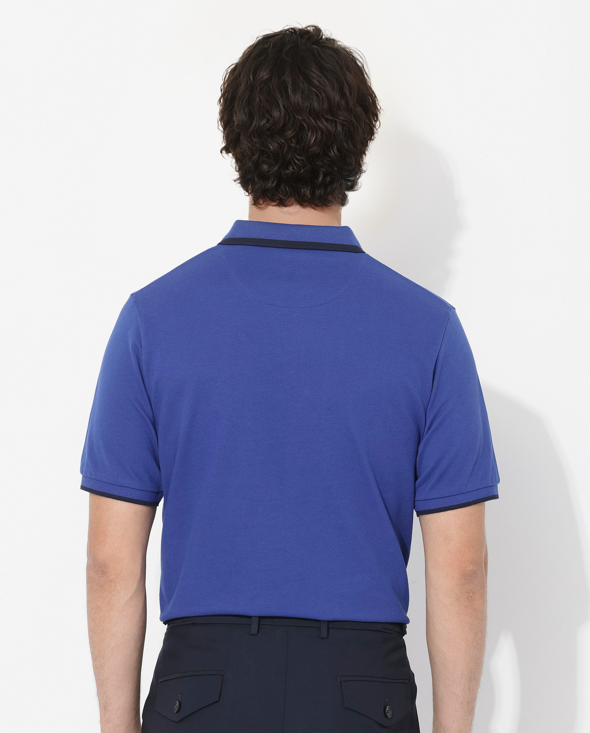 Men's Blue Casual Regular Fit Solid Half Sleeves Polo Tshirt