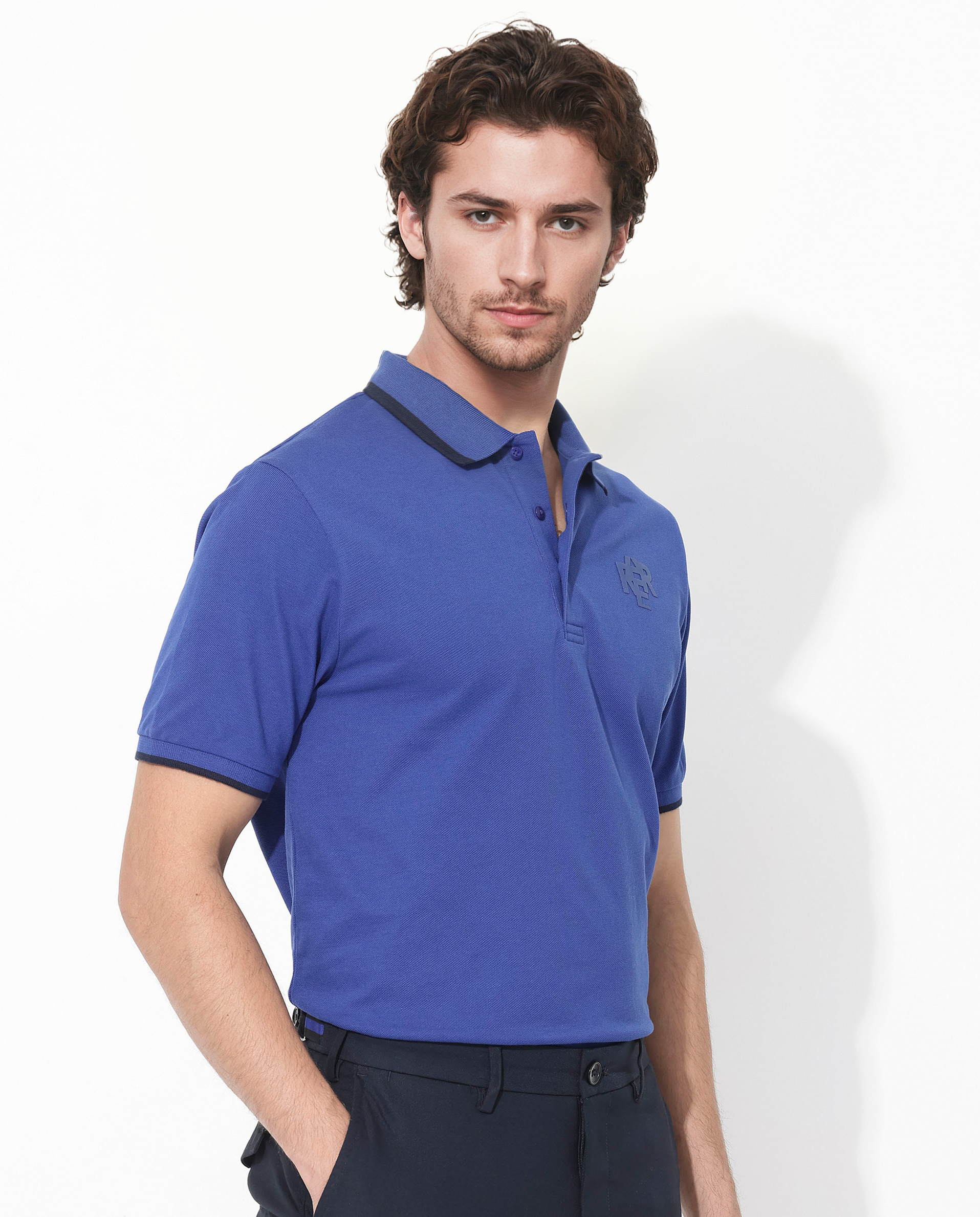 Men's Blue Casual Regular Fit Solid Half Sleeves Polo Tshirt