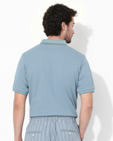 Men's Blue Casual Regular Fit Solid Half Sleeves Polo Tshirt