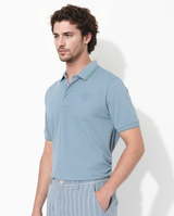 Men's Blue Casual Regular Fit Solid Half Sleeves Polo Tshirt