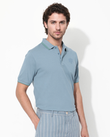 Men's Blue Casual Regular Fit Solid Half Sleeves Polo Tshirt