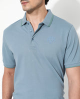 Men's Blue Casual Regular Fit Solid Half Sleeves Polo Tshirt
