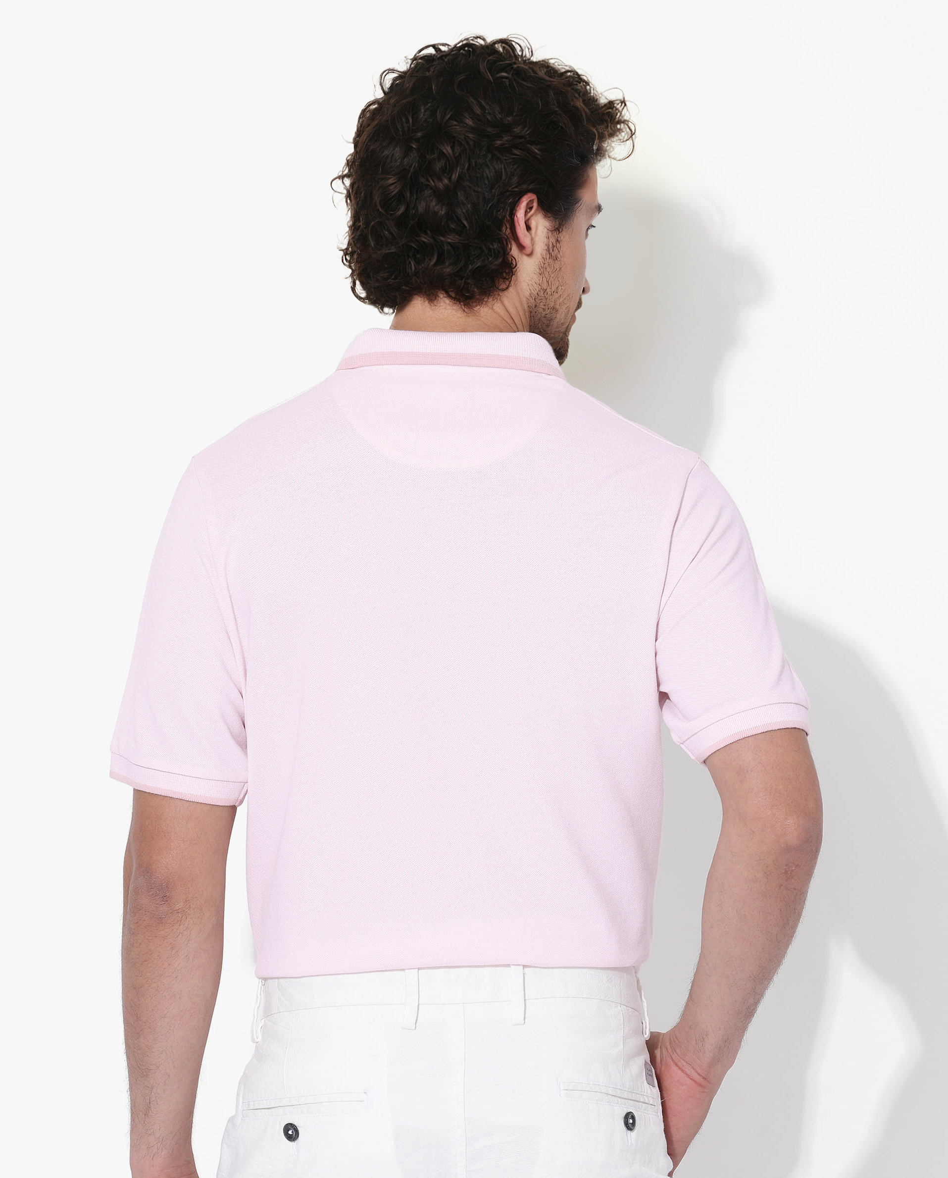 Men's Pink Casual Regular Fit Solid Half Sleeves Polo Tshirt