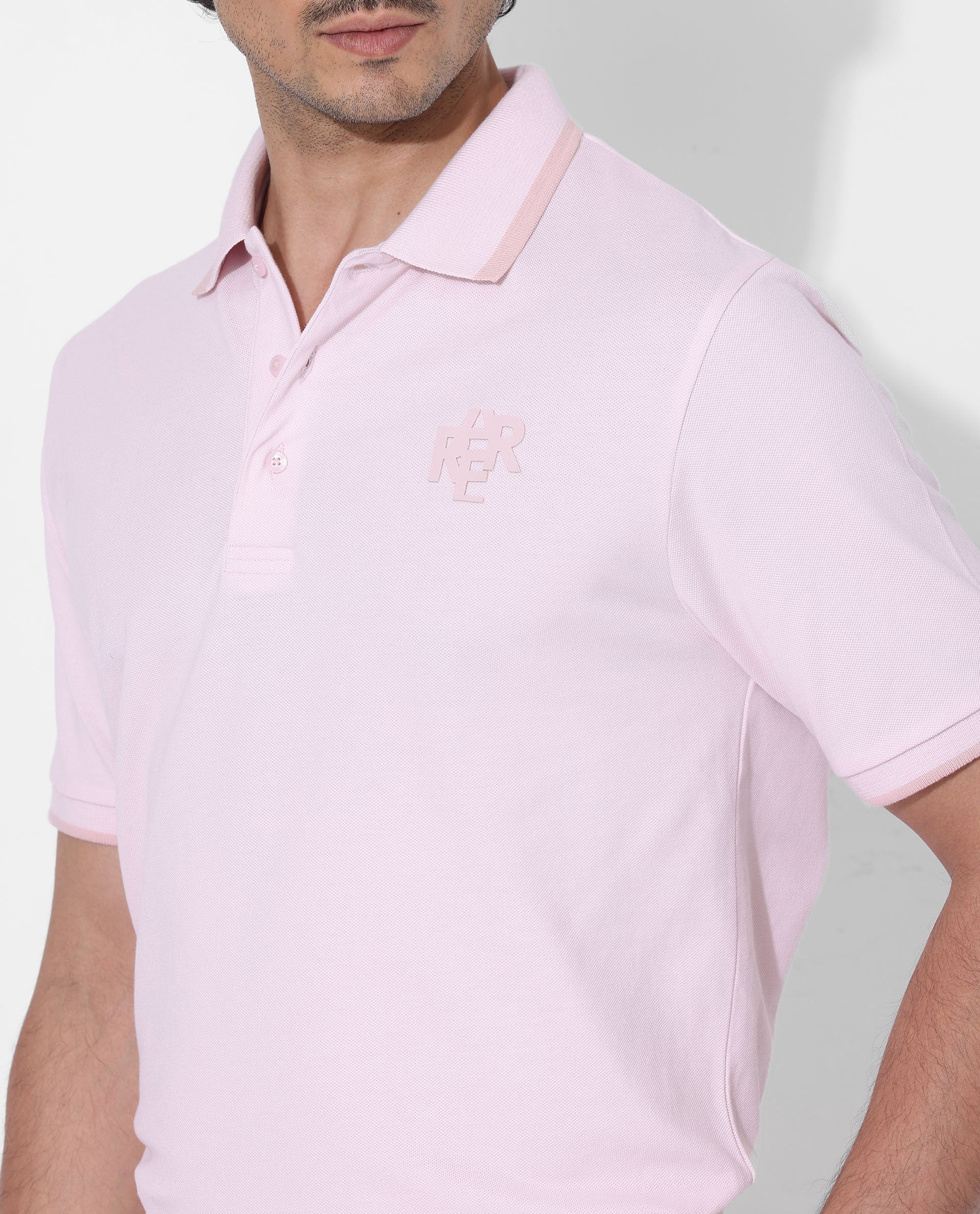 Men's Pink Casual Regular Fit Solid Half Sleeves Polo Tshirt