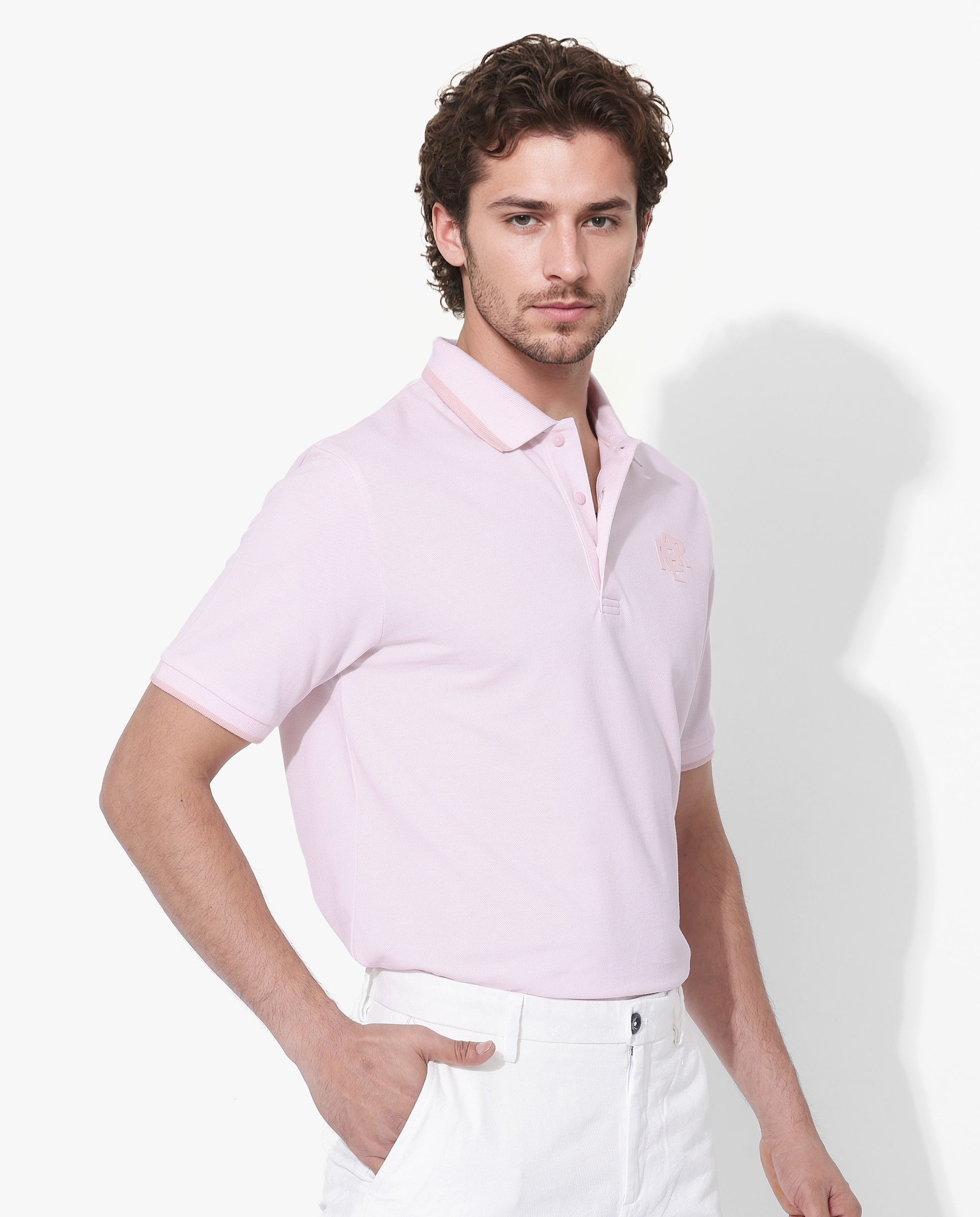 Men's Pink Casual Regular Fit Solid Half Sleeves Polo Tshirt