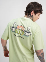 Men's Lime Green Graphic Printed Round Neck Drop-Shoulder Sleeves Oversized Tshirt