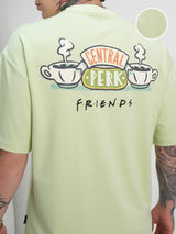 Men's Lime Green Graphic Printed Round Neck Drop-Shoulder Sleeves Oversized Tshirt