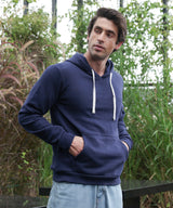 Men's Navy Blue Pullover with Contrast Drawstring Hoodie