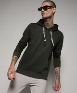 Men's Forest Green Pullover with Contrast Drawstring Hoodie