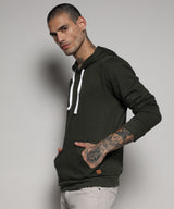 Men's Forest Green Pullover with Contrast Drawstring Hoodie