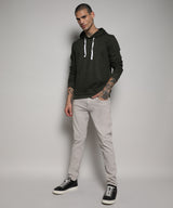 Men's Forest Green Pullover with Contrast Drawstring Hoodie