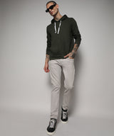 Men's Forest Green Pullover with Contrast Drawstring Hoodie