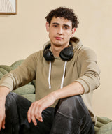 Men's Olive Green Pullover with Contrast Drawstring Hoodie