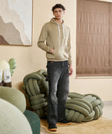 Men's Olive Green Pullover with Contrast Drawstring Hoodie