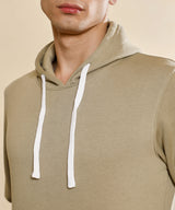 Men's Olive Green Pullover with Contrast Drawstring Hoodie