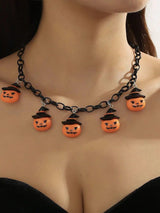 Women's Black and Orange Halloween Pumpkin Black Necklace
