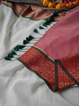 Women's White Cotton Acrylic Saree