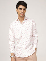 Men's Pink Casual Regular Fit Printed Full Sleeves Shirt