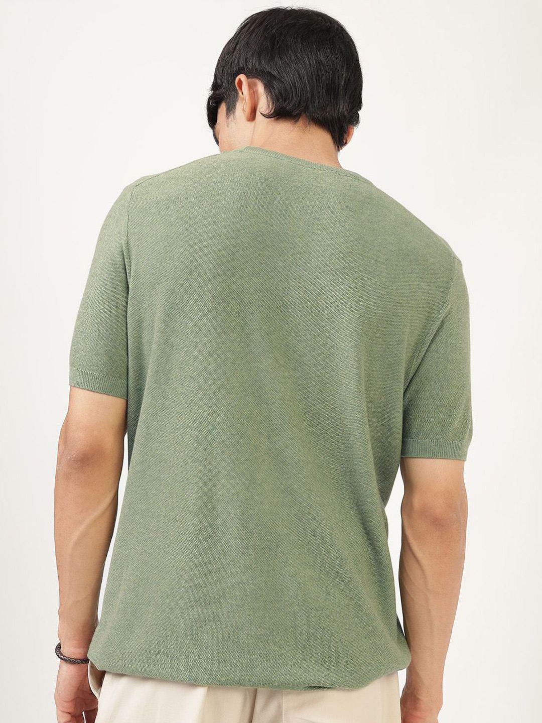 Men's Green Casual Regular Fit Solid Half Sleeves Tshirt