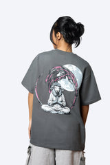 Unisex Grey Casual Oversized Fit Printed Half Sleeves Tshirt